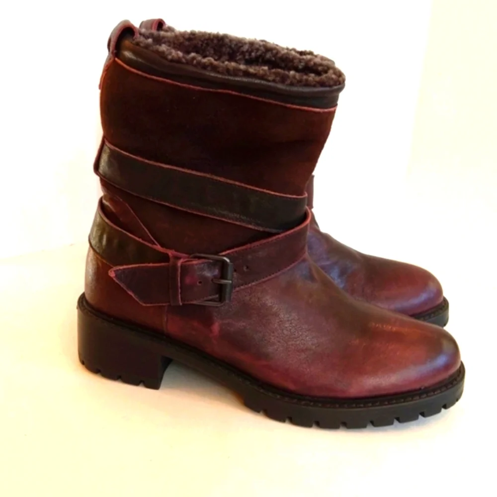 Ross & snow Emilina weatherproof shearling winter moto boots Lug Sole